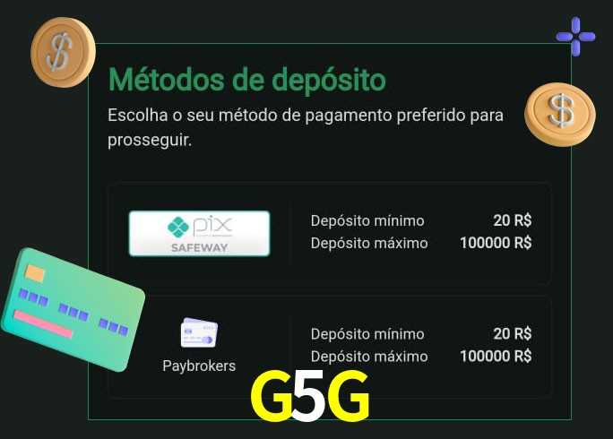 O cassino G5G oferece uma grande variedade de métodos de pagamento